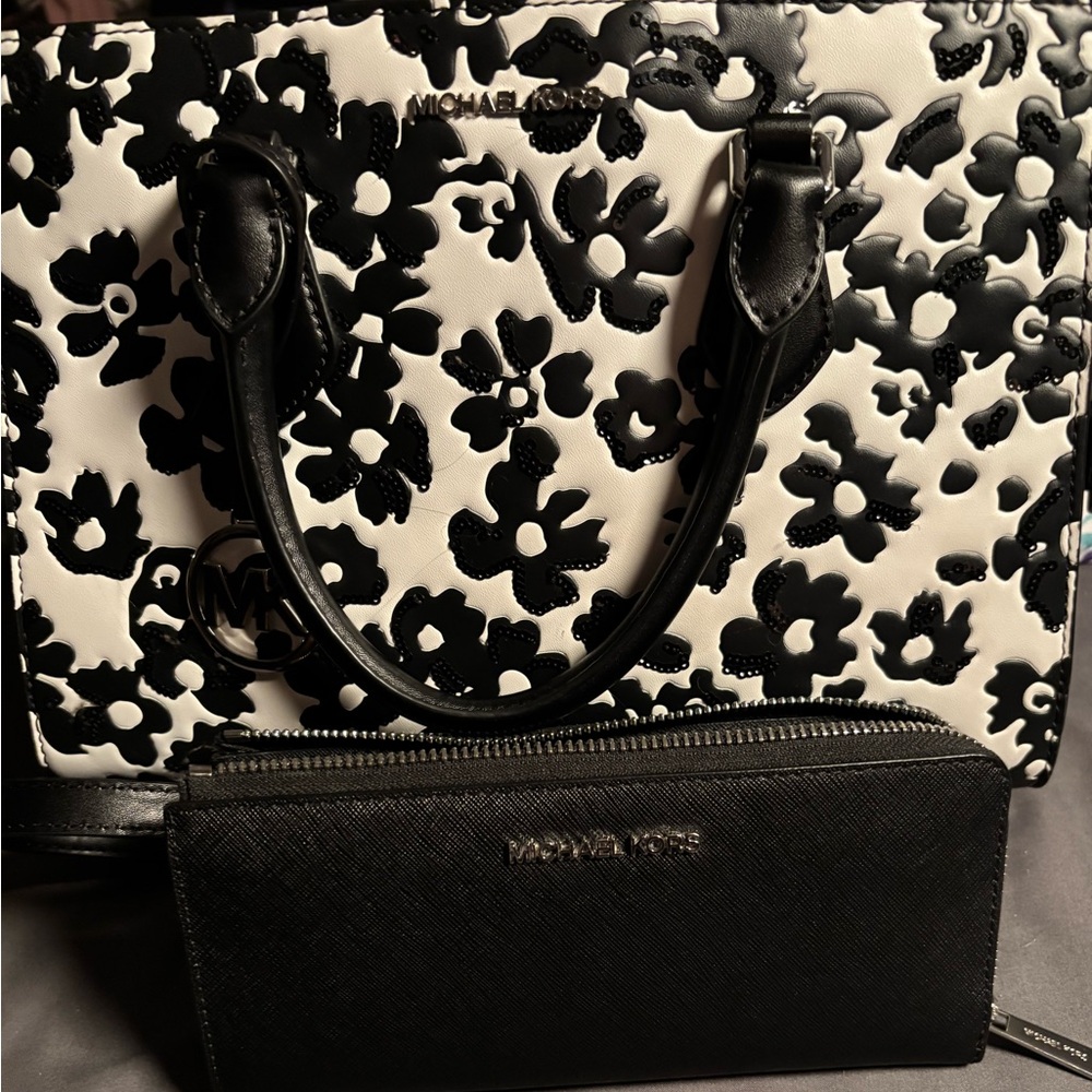 Michael Kors Black Floral on White Bag